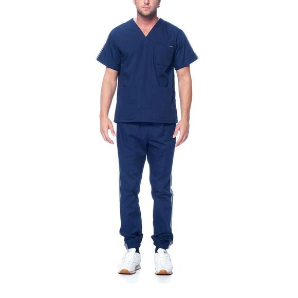NWT Dagacci Medical Uniform Unisex Men Women VNeck Navy Scrubs Top - Sz L T-1000 - Picture 1 of 2